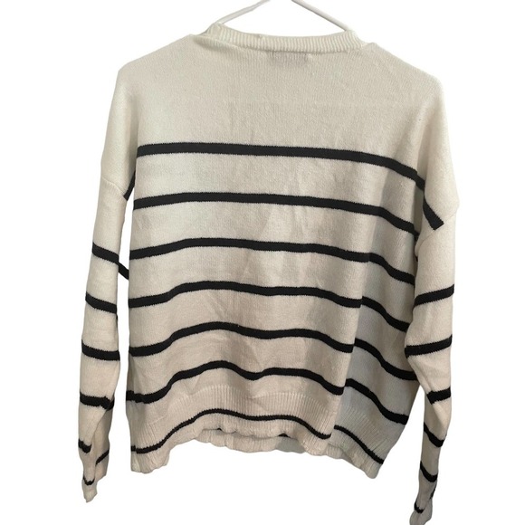 Anna Kay White Button Down Sweater W/Black Stripes & Gold Buttons - Picture 4 of 6